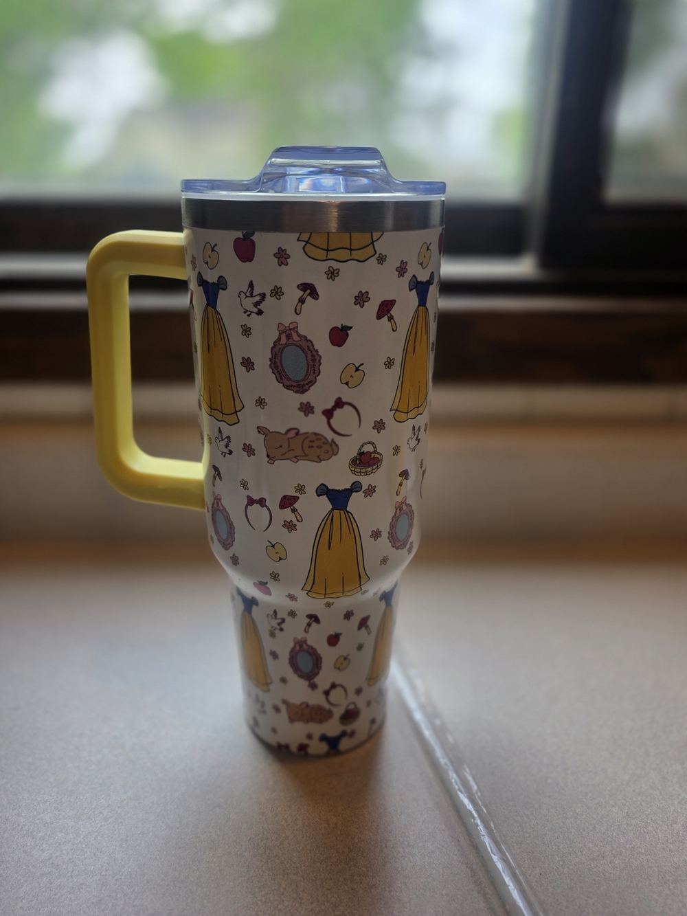 Yellow-Handle Princess Themed Travel Tumbler
